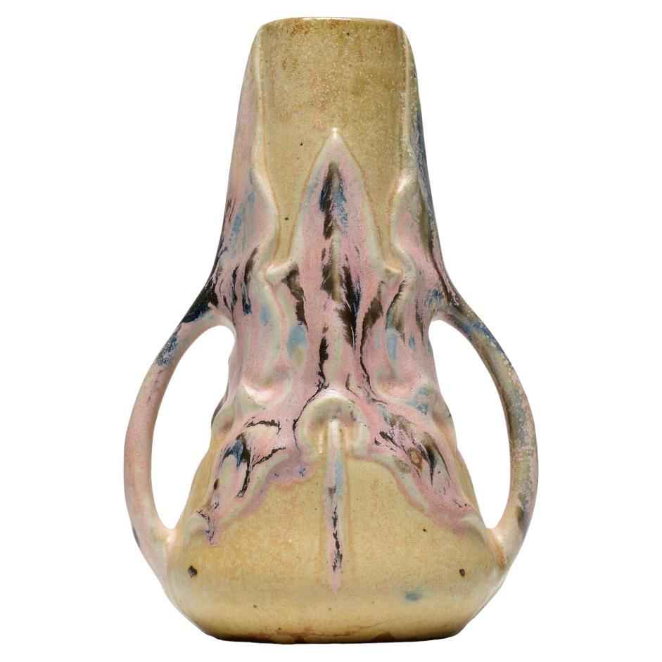 ART NOUVEAU two-handled GREBER Vase, with some pink flashes, refined ceramic For Sale