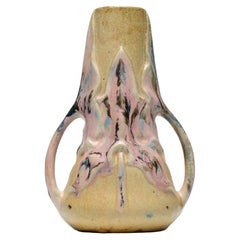 ART NOUVEAU two-handled GREBER Vase, with some pink flashes, refined ceramic