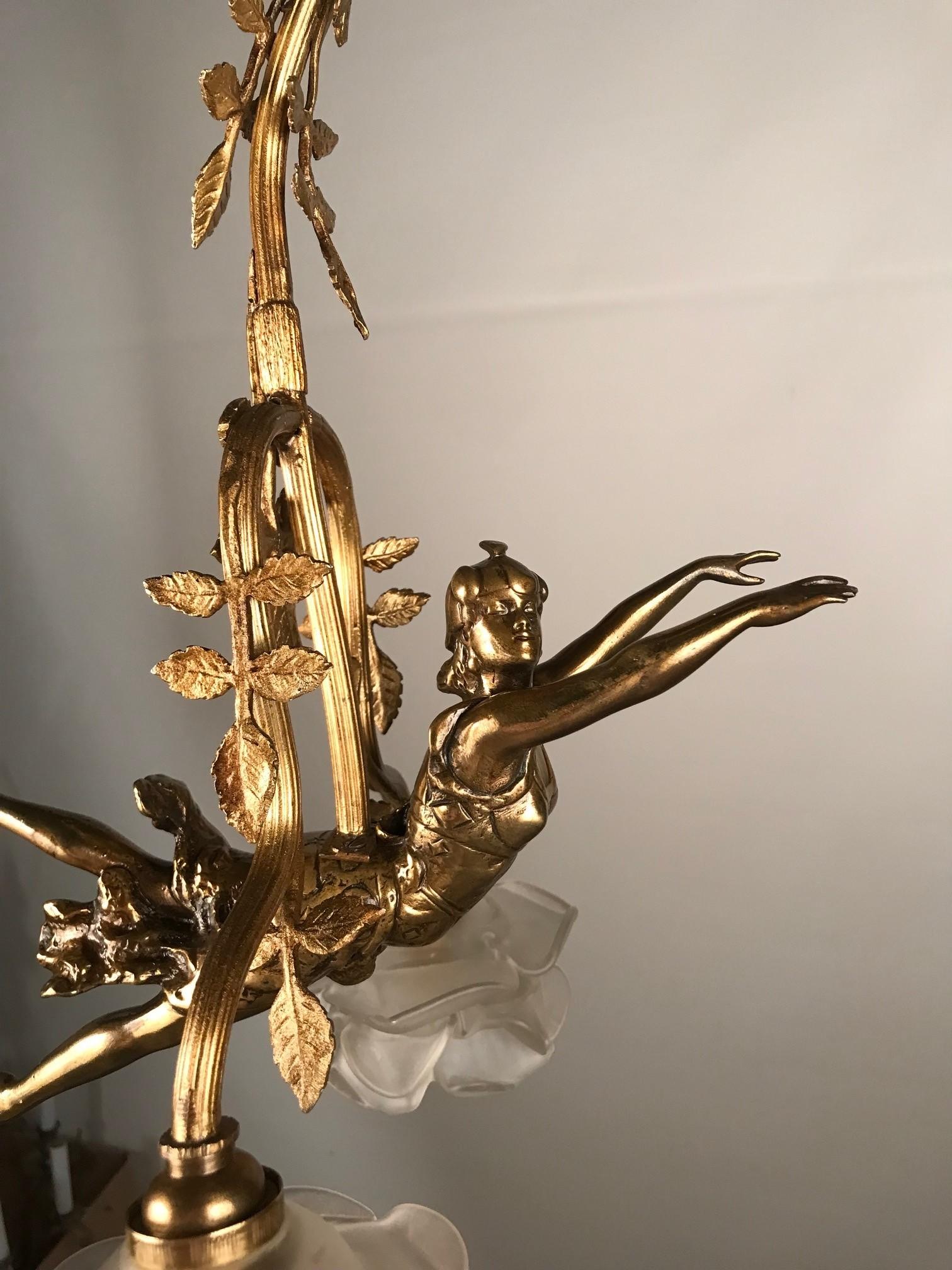 20th Century Art Nouveau Two Light Figural Pendant For Sale