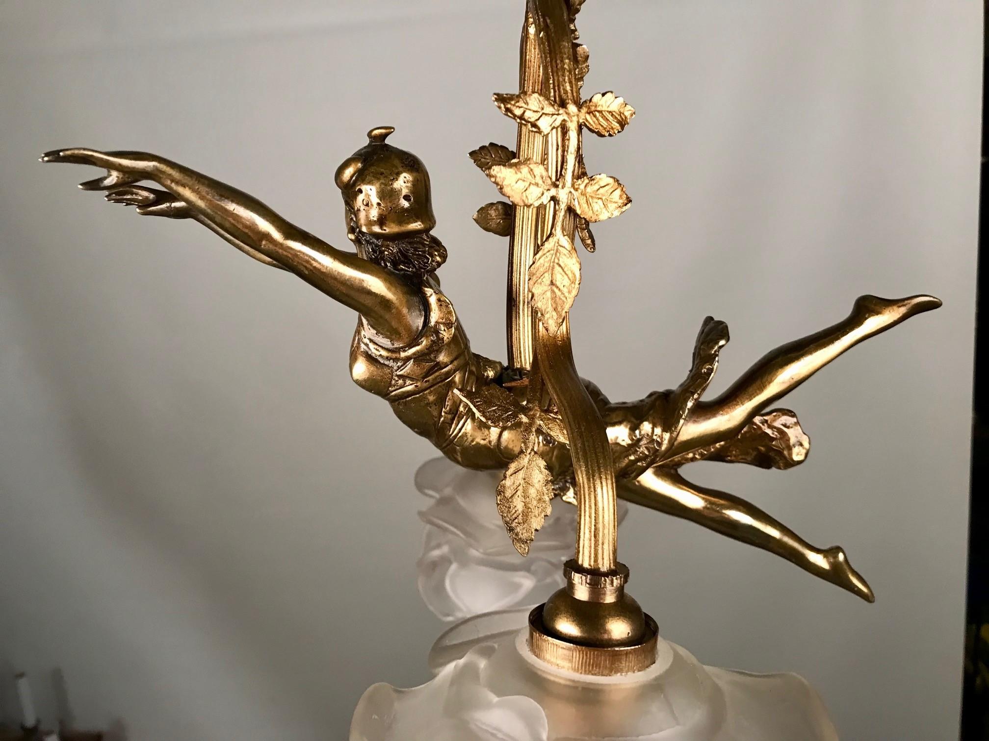 Art Nouveau Two Light Figural Pendant For Sale 2