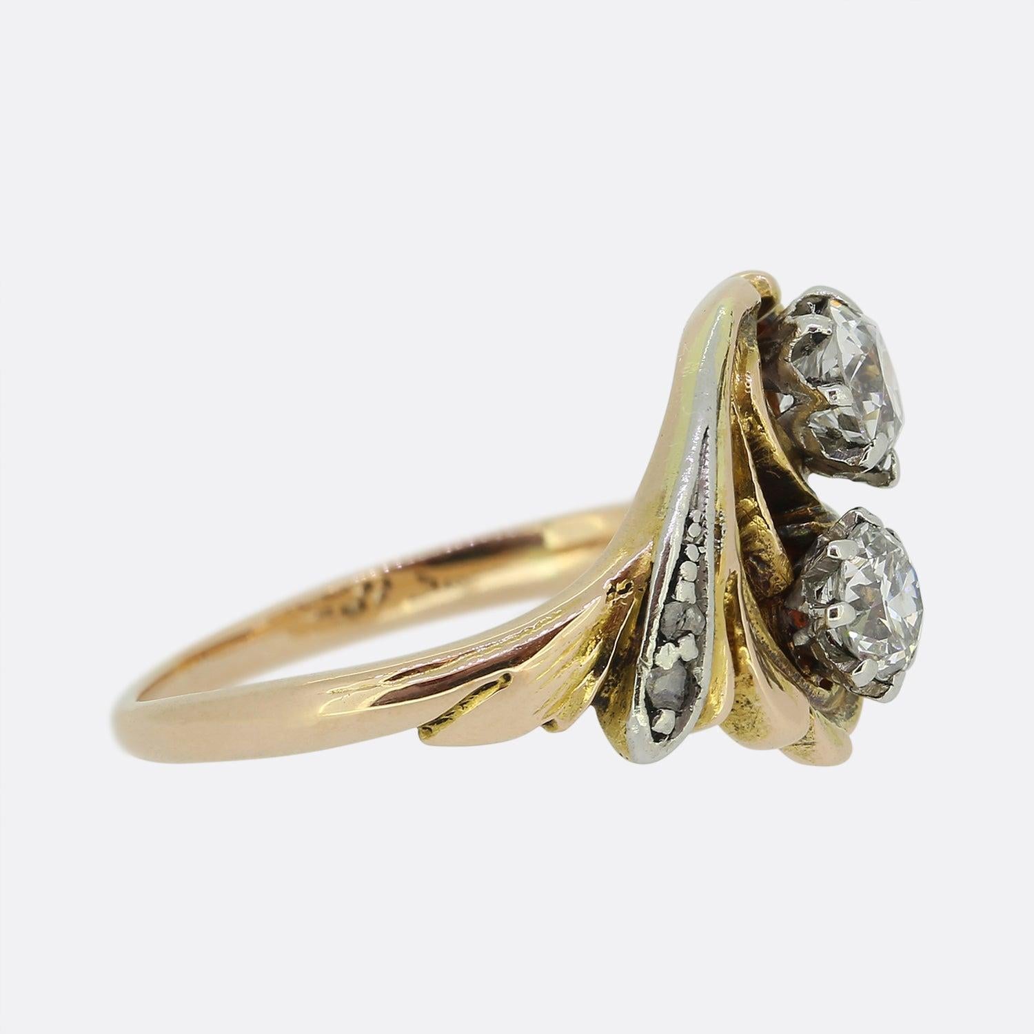 Old European Cut Art Nouveau Two-Stone Diamond Ring