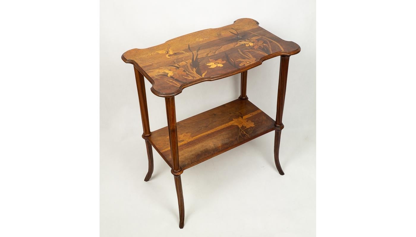 French Art Nouveau Two Tiered Inlaid Top Table by Emile Galle, circa 1900 For Sale
