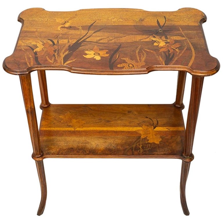 Art Nouveau Two Tiered Inlaid Top Table by Emile Galle, circa 1900 For Sale  at 1stDibs