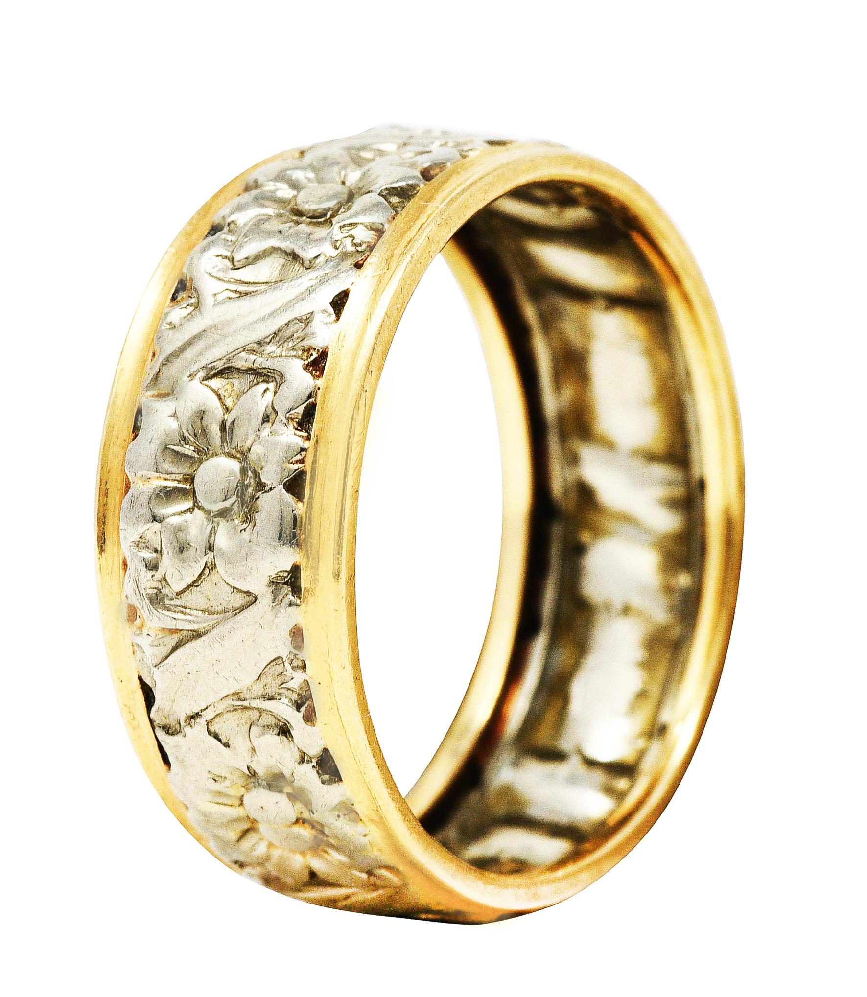 Art Nouveau Two-Tone 14 Karat Gold Floral Band Ring 2