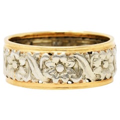 Antique Art Nouveau Two-Tone 14 Karat Gold Floral Band Ring