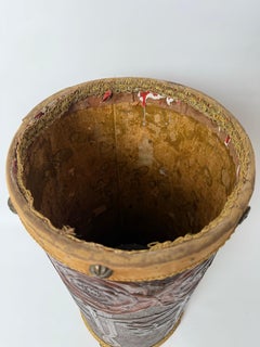 Art Nouveau Umbrella Stand Basket Embossed Leather Decorated Red Roses