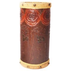 Cestino portaombrelli Art Decor in pelle decorata con rose rosse