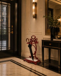 Paragüero Art Nouveau de hierro fundido esmaltado, Francia, Circa 1900