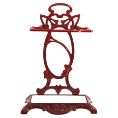 Paragüero Art Nouveau de hierro fundido esmaltado, Francia, Circa 1900