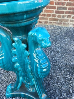 Art Nouveau Vallauris Majolique Jardinière sur Stand, Planter par Jerome Massier