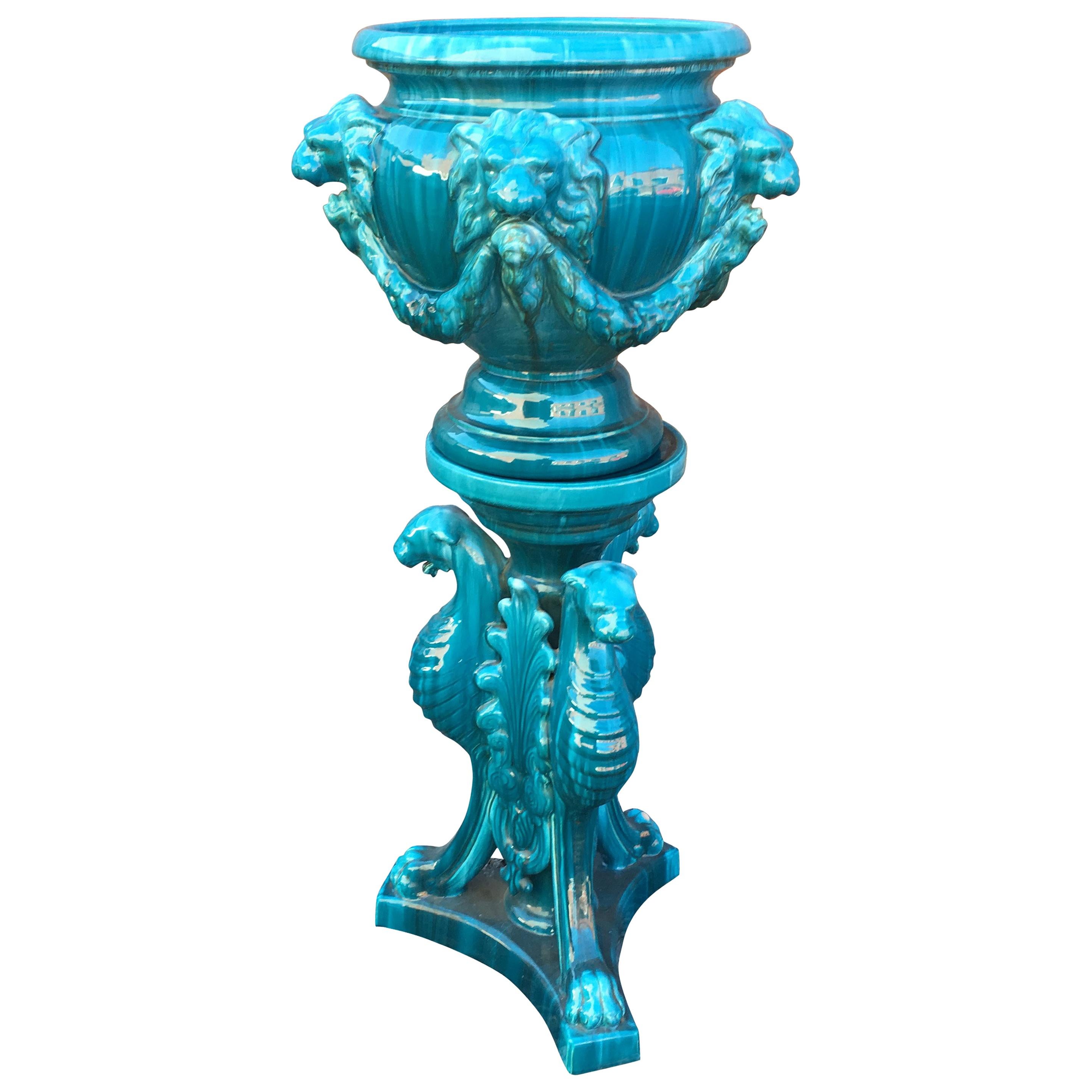 Jugendstil Vallauris Majolika Jardinière auf Stand, Pflanzgefäß von Jerome Massier