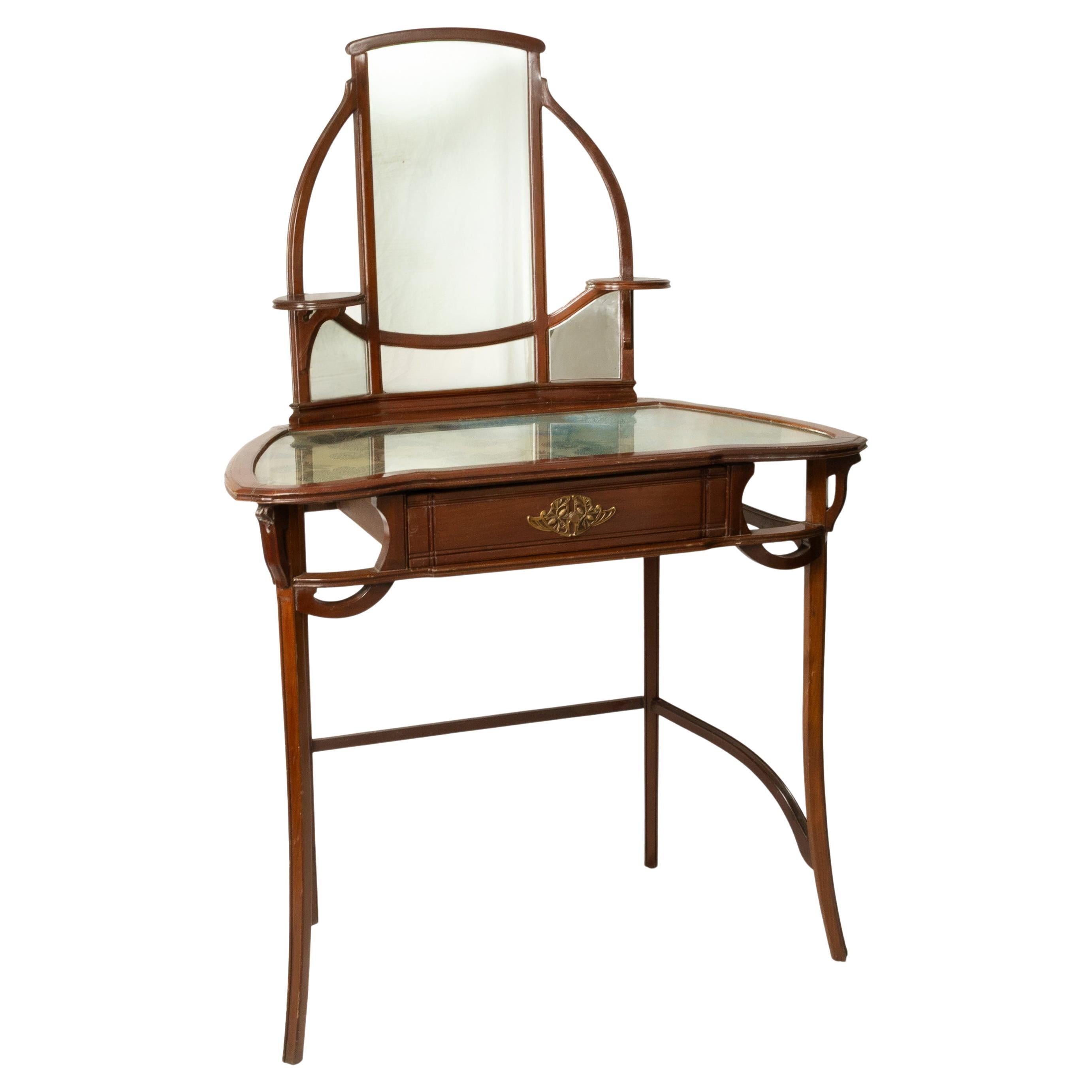 Consolle da toeletta in stile Art Nouveau con specchio e motivi floreali, anni '20