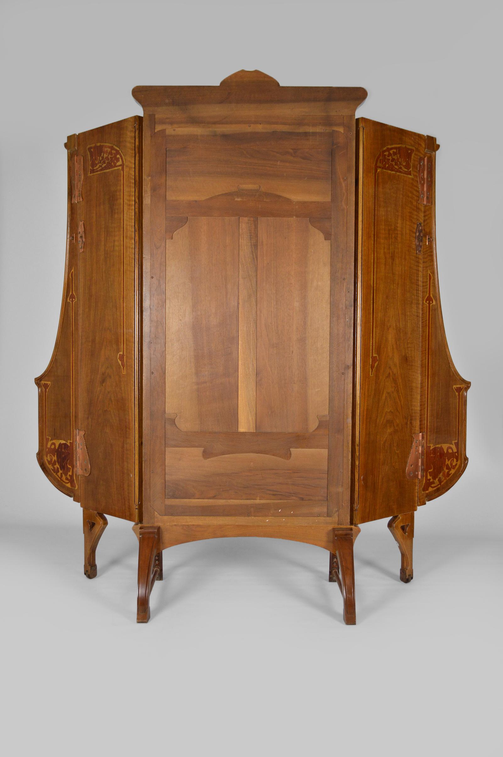 Art Nouveau Vanity Folding Mirror Screen with Marquetry, 1901 For Sale 3