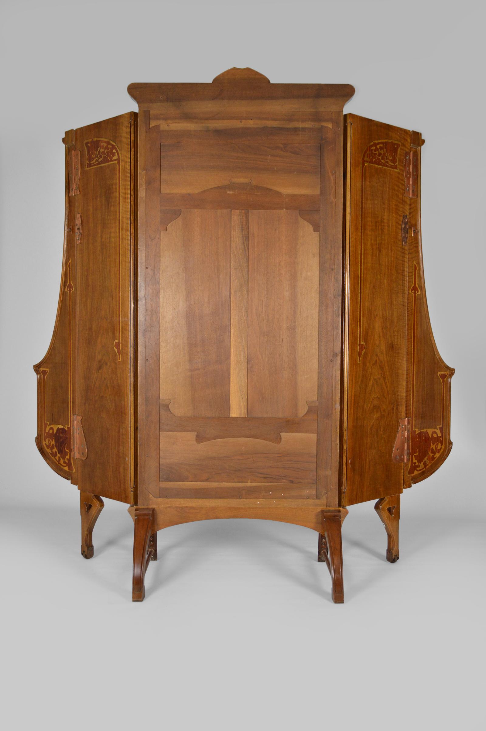 Paravento a specchio pieghevole Art Nouveau con intarsio, 1901 in vendita 3
