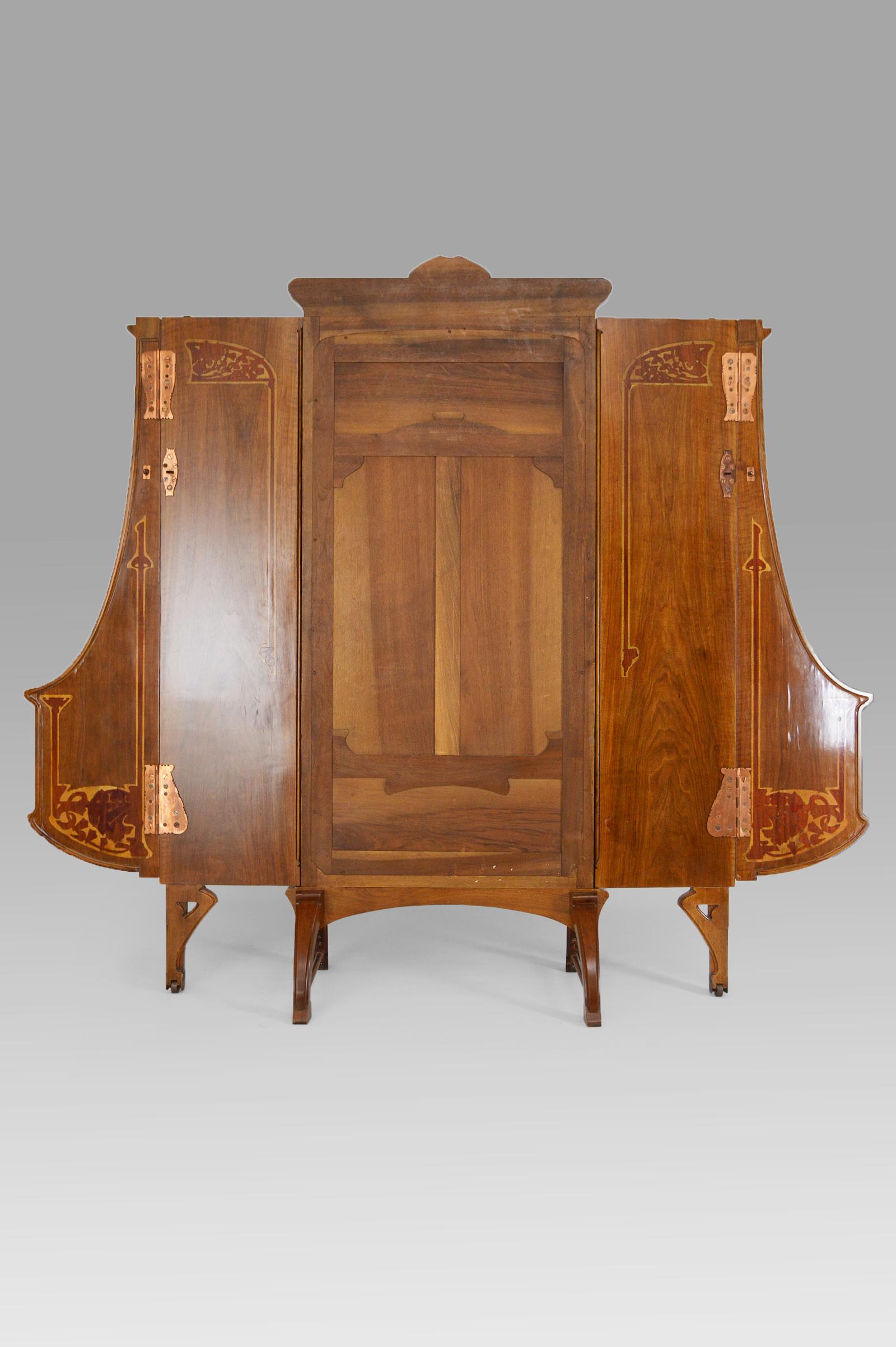 Art Nouveau Vanity Folding Mirror Screen with Marquetry, 1901 For Sale 4