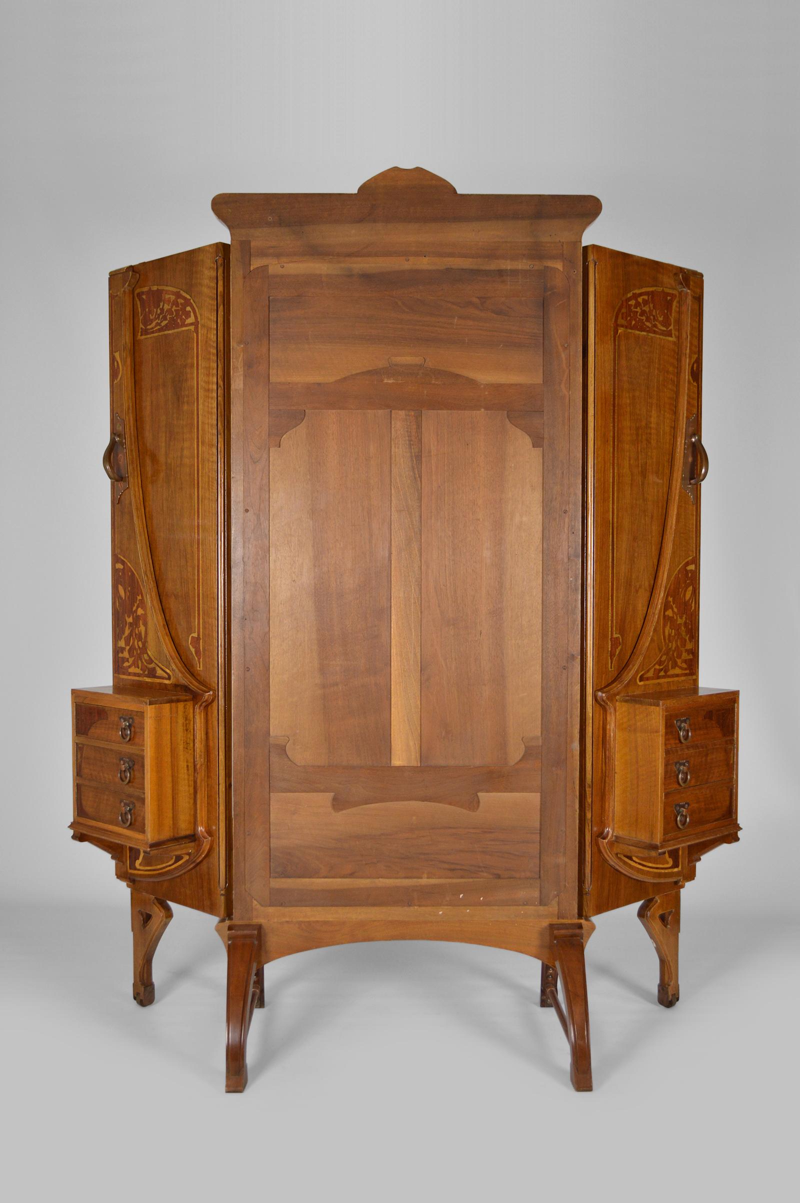 Art Nouveau Vanity Folding Mirror Screen with Marquetry, 1901 For Sale 2