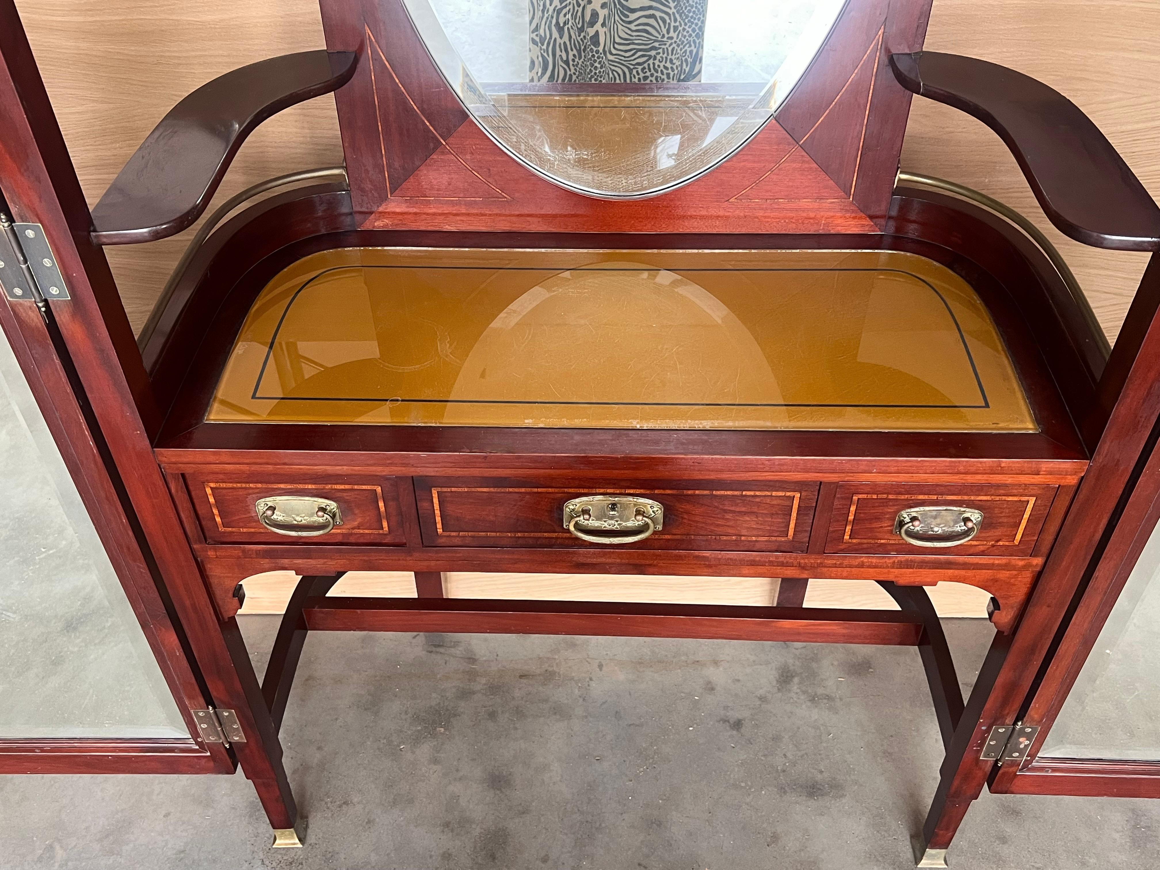Art Nouveau Vanity Table with Folding Dresser Mirror For Sale 4