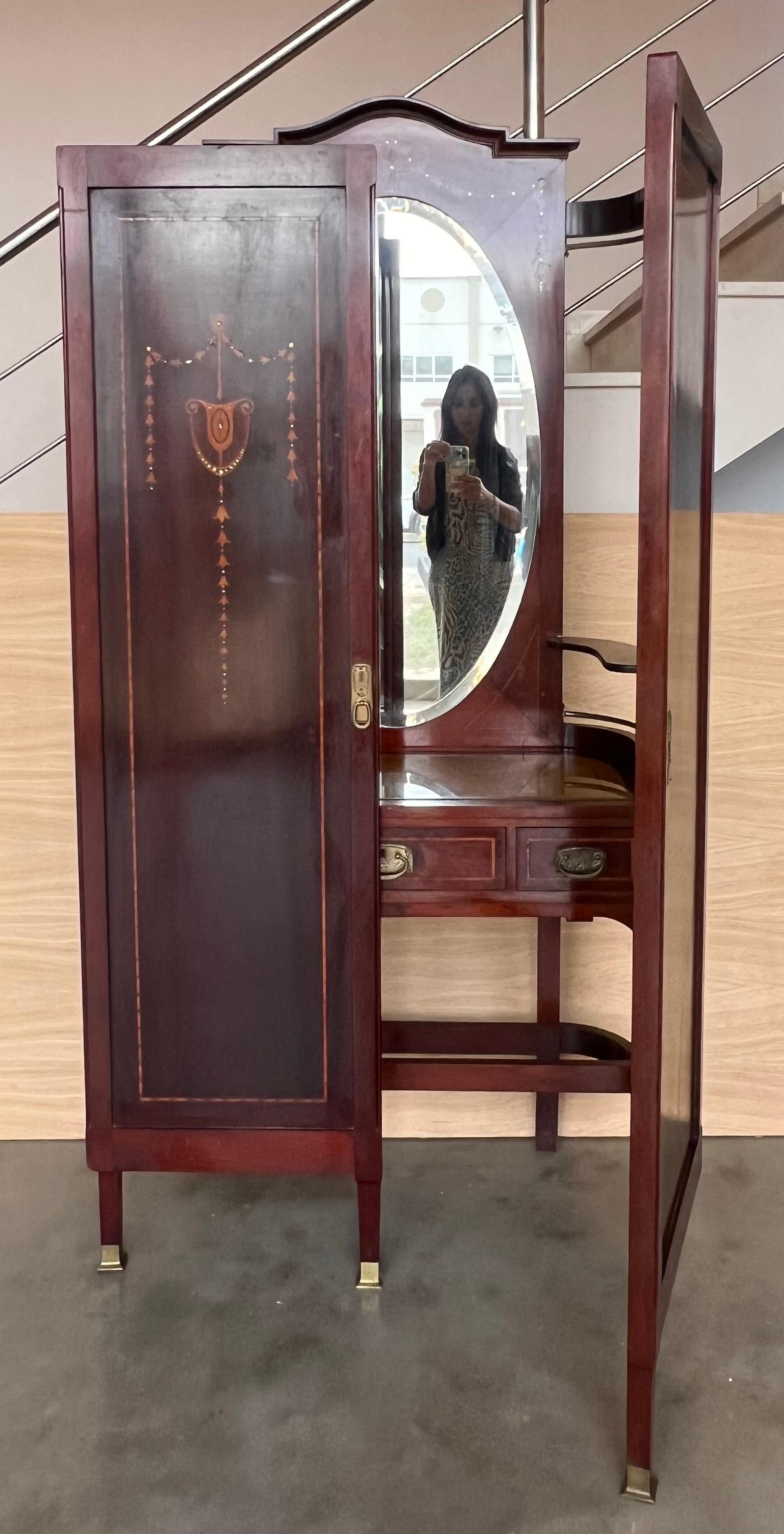 19th Century Art Nouveau Vanity Table with Folding Dresser Mirror For Sale