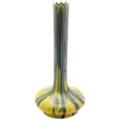 Art Nouveau Vase, Amaryllis Vase, Yellow with Blue and Grey Drip Glazes, 1930s