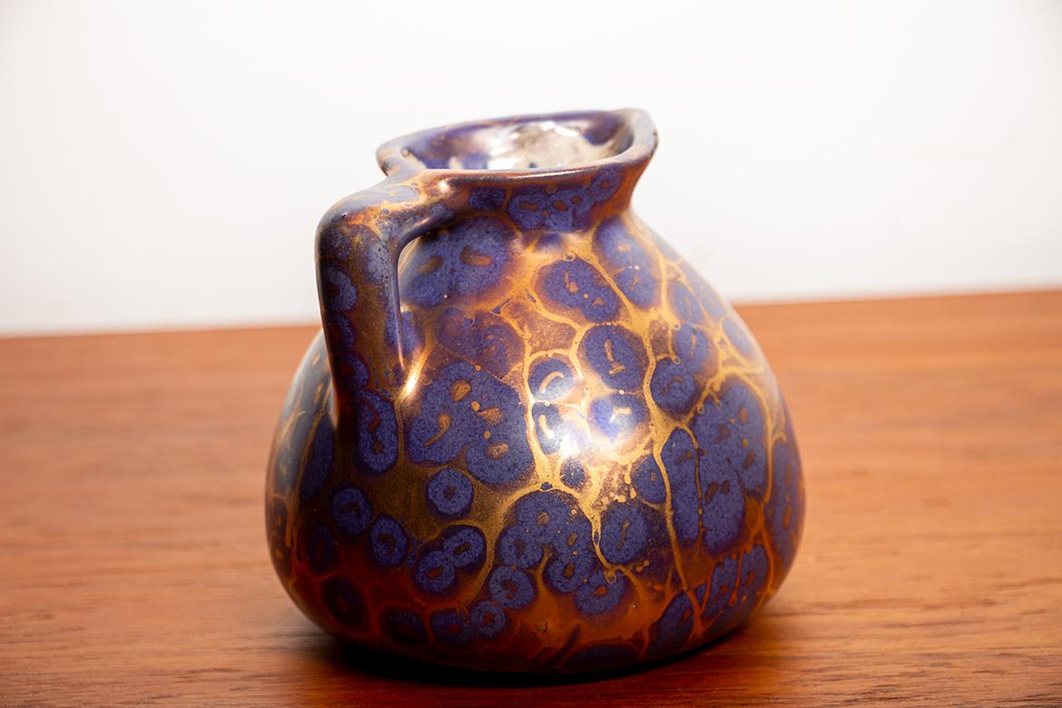 Art Nouveau vase and jug in iridescent purple glazed ceramic, Léon Pointu 1910. For Sale 3