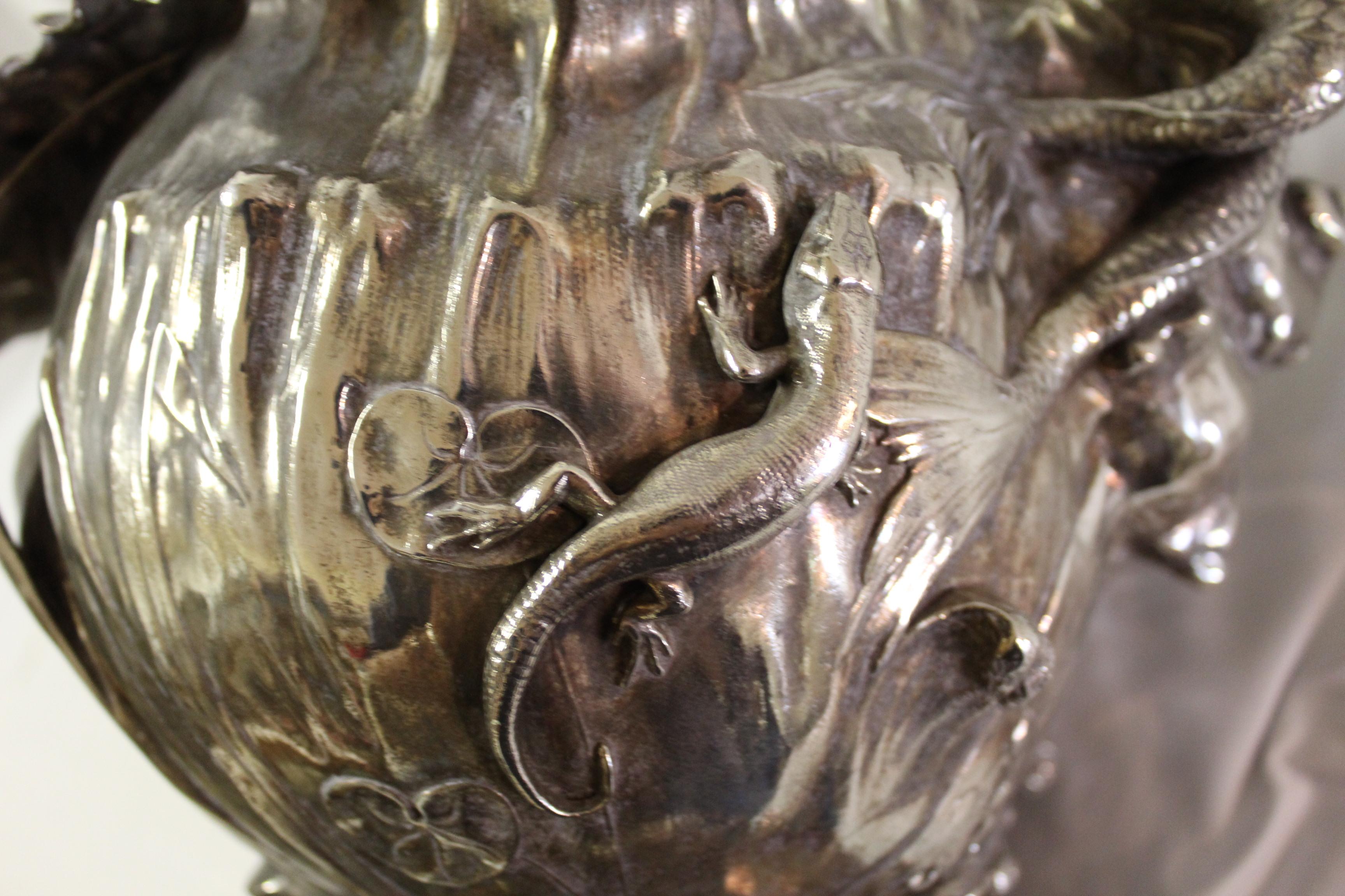 Art Nouveau Vase (Antique )Silver Plate Mermaid, Signed and Dated 1897 For Sale 2