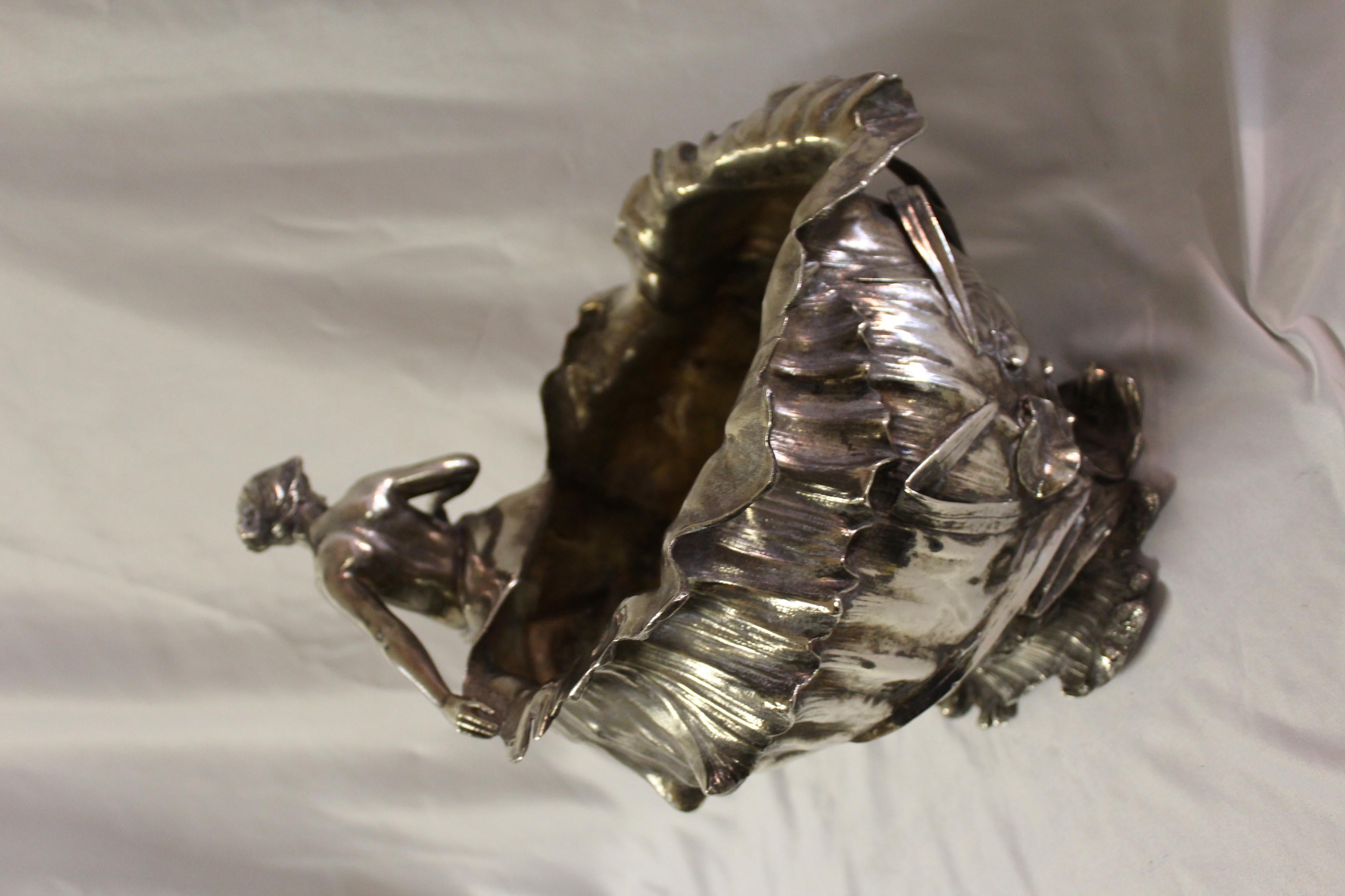 Art Nouveau Vase (Antique )Silver Plate Mermaid, Signed and Dated 1897 For Sale 3