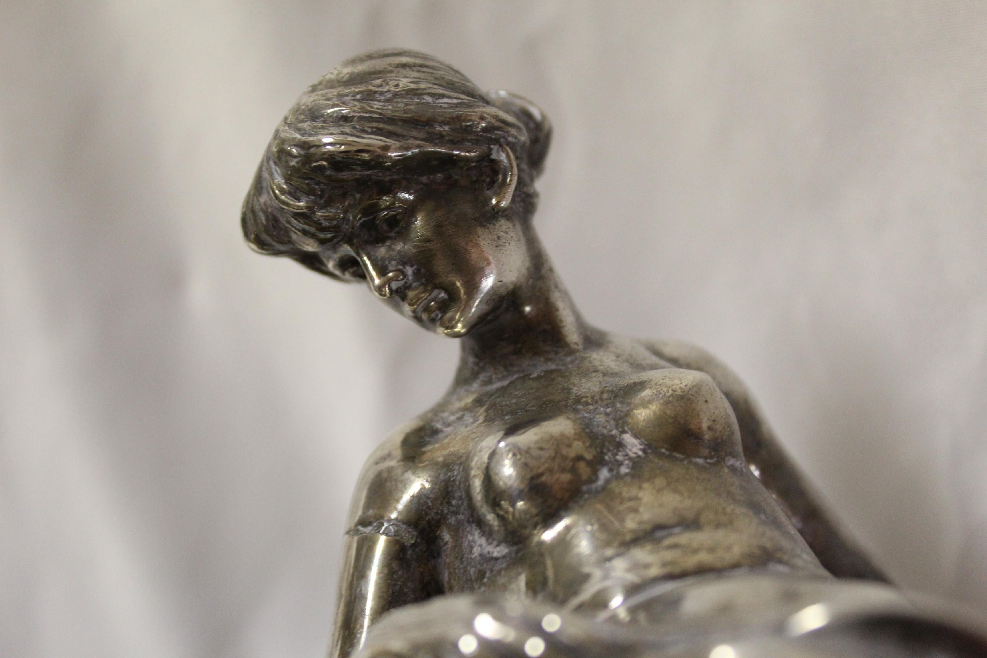 Plated Art Nouveau Vase (Antique )Silver Plate Mermaid, Signed and Dated 1897 For Sale
