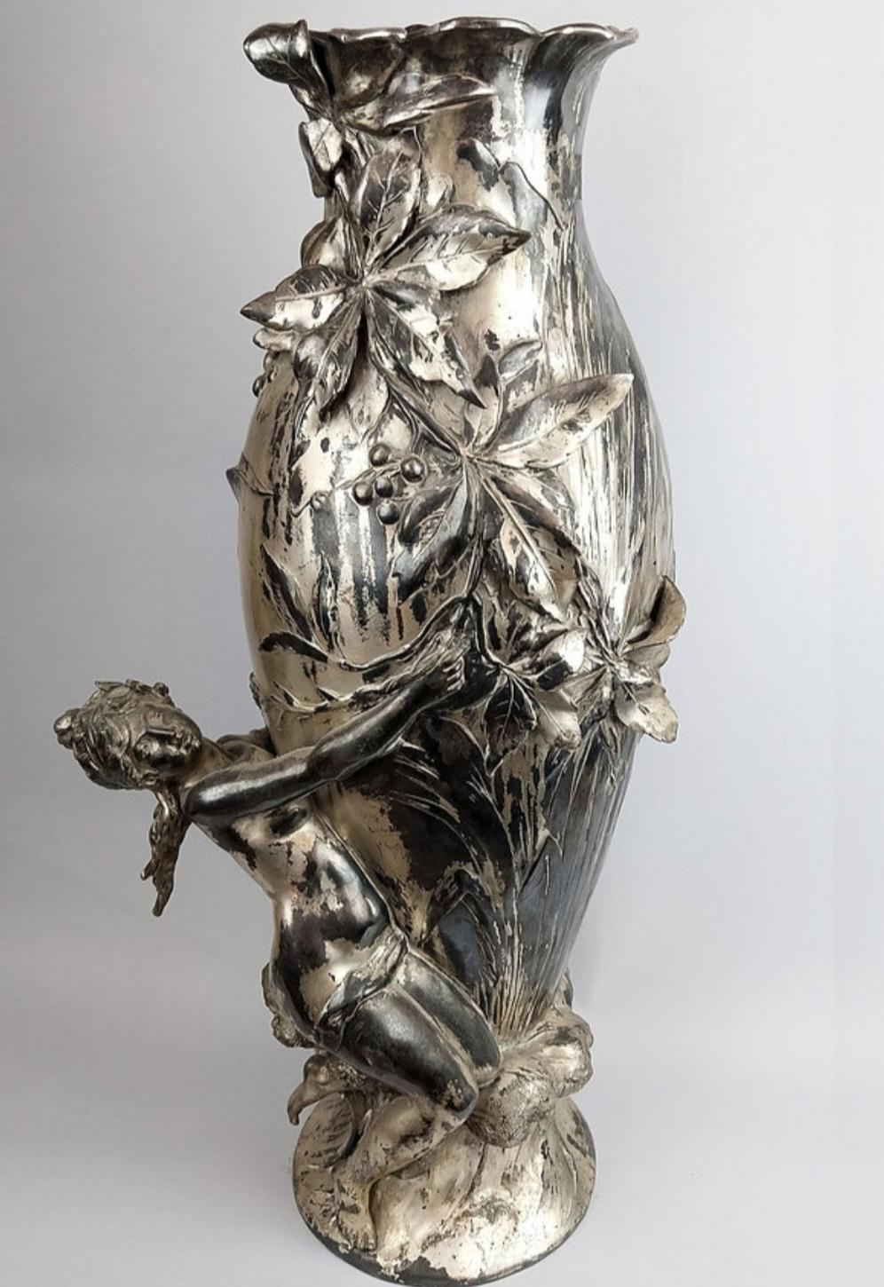 French Art Nouveau vase by Auguste Moreau For Sale