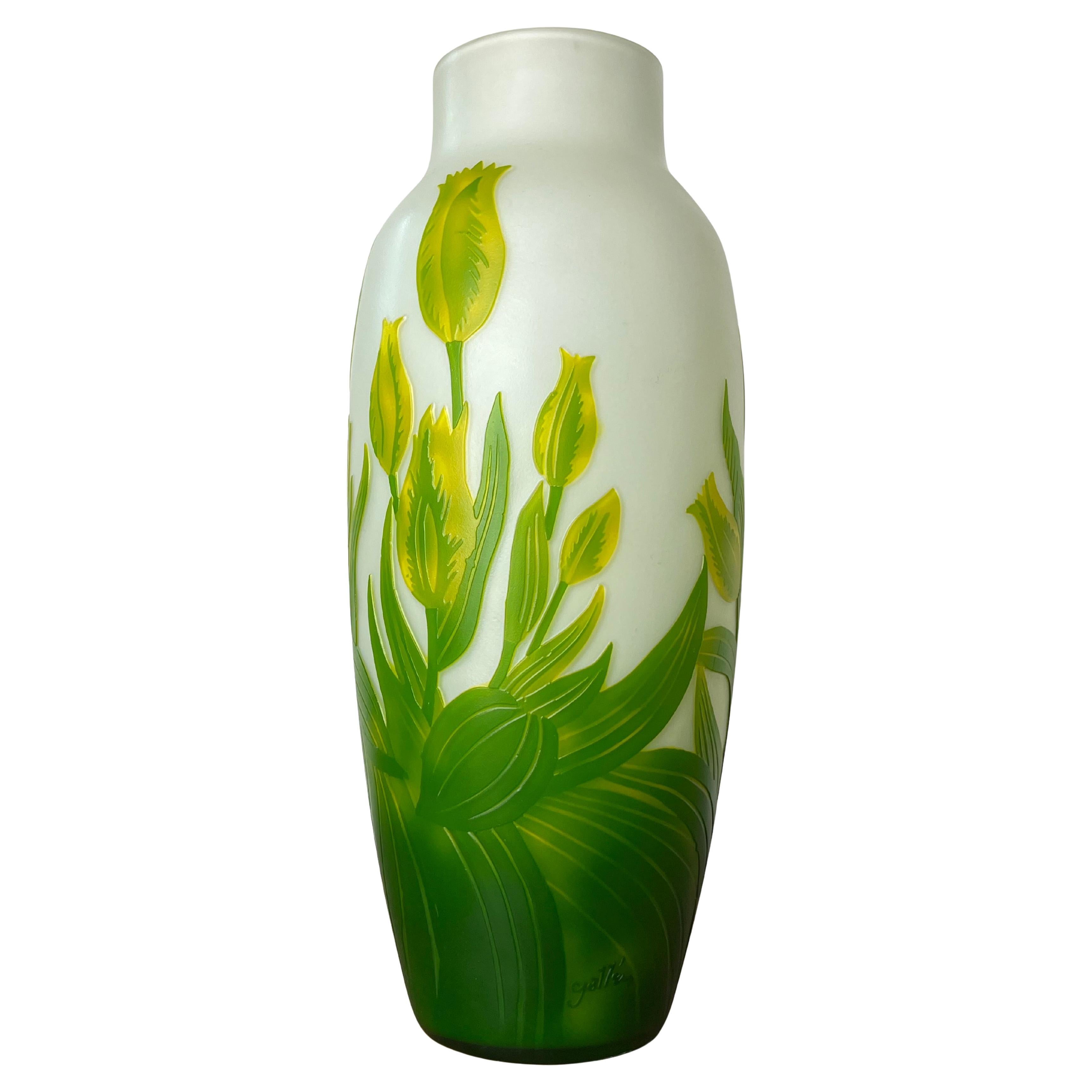 Art Nouveau Vase By Émile Gallè Polychrome Glass, France 1910s