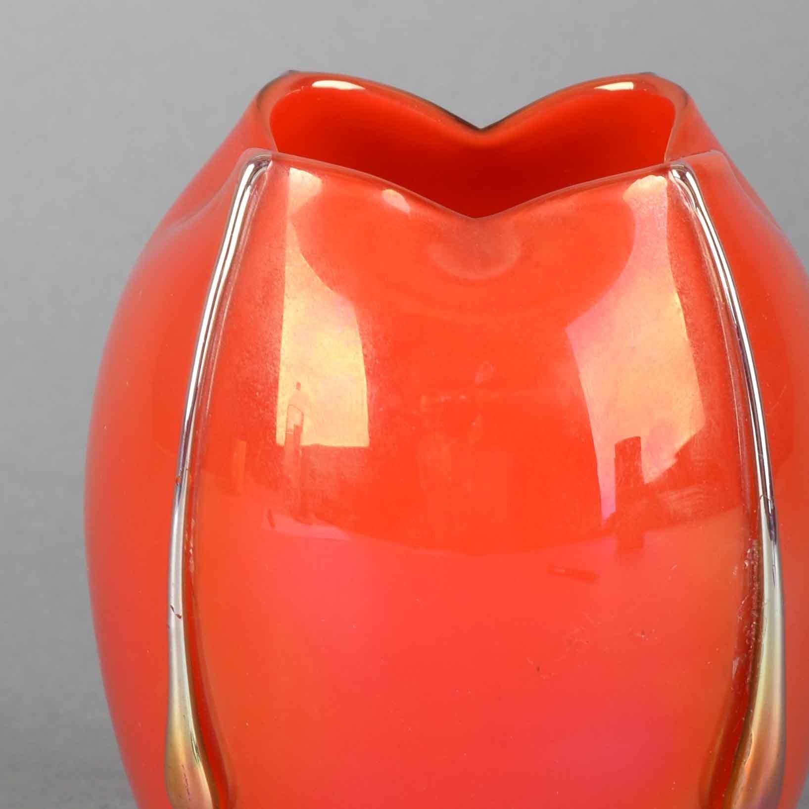 Jugendstil vase is an original decorative object realized, circa 1925.

Original orange glass realized by Johann Lötz Witwe. Beautiful orange vase decorated with molten glass drops irised.

Johann Lötz Witwe was a Bohemian (currently the Czech