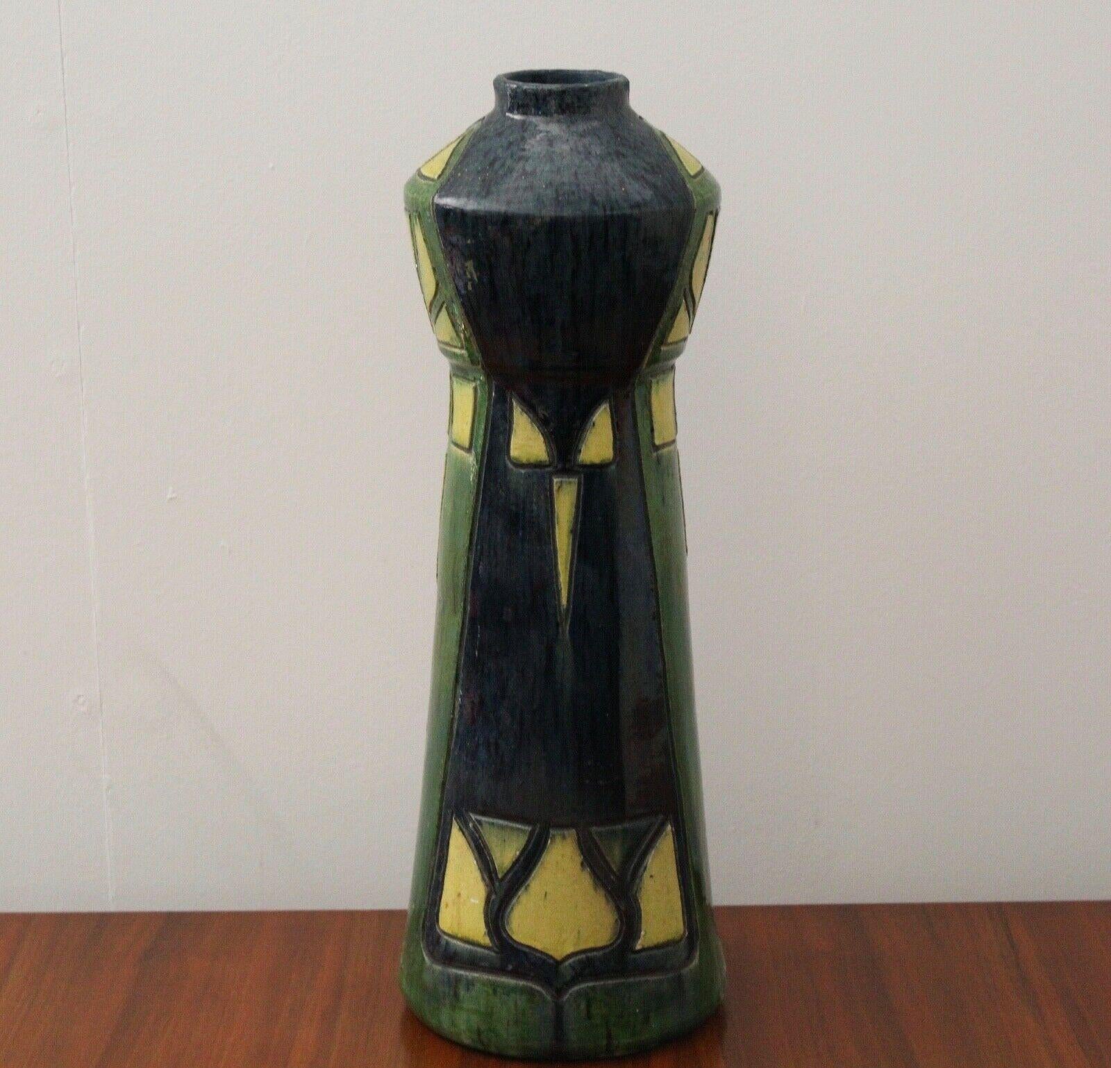 Glazed Art Nouveau Vase Ceramic Vintage Antique