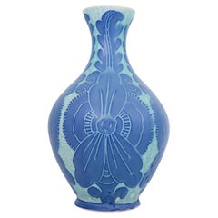 Antique Art Nouveau Vase Ceramics, Floral Turquoise & Blue Josef Ekberg Sgrafitto 1918