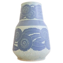 Art Nouveau Vase Ceramics, Floral Turquoise & Blue Josef Ekberg Sgrafitto 1918