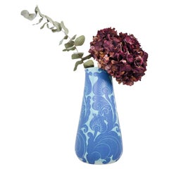 Art Nouveau Vase Ceramics, Floral Turquoise & Blue Josef Ekberg Sgrafitto 1919