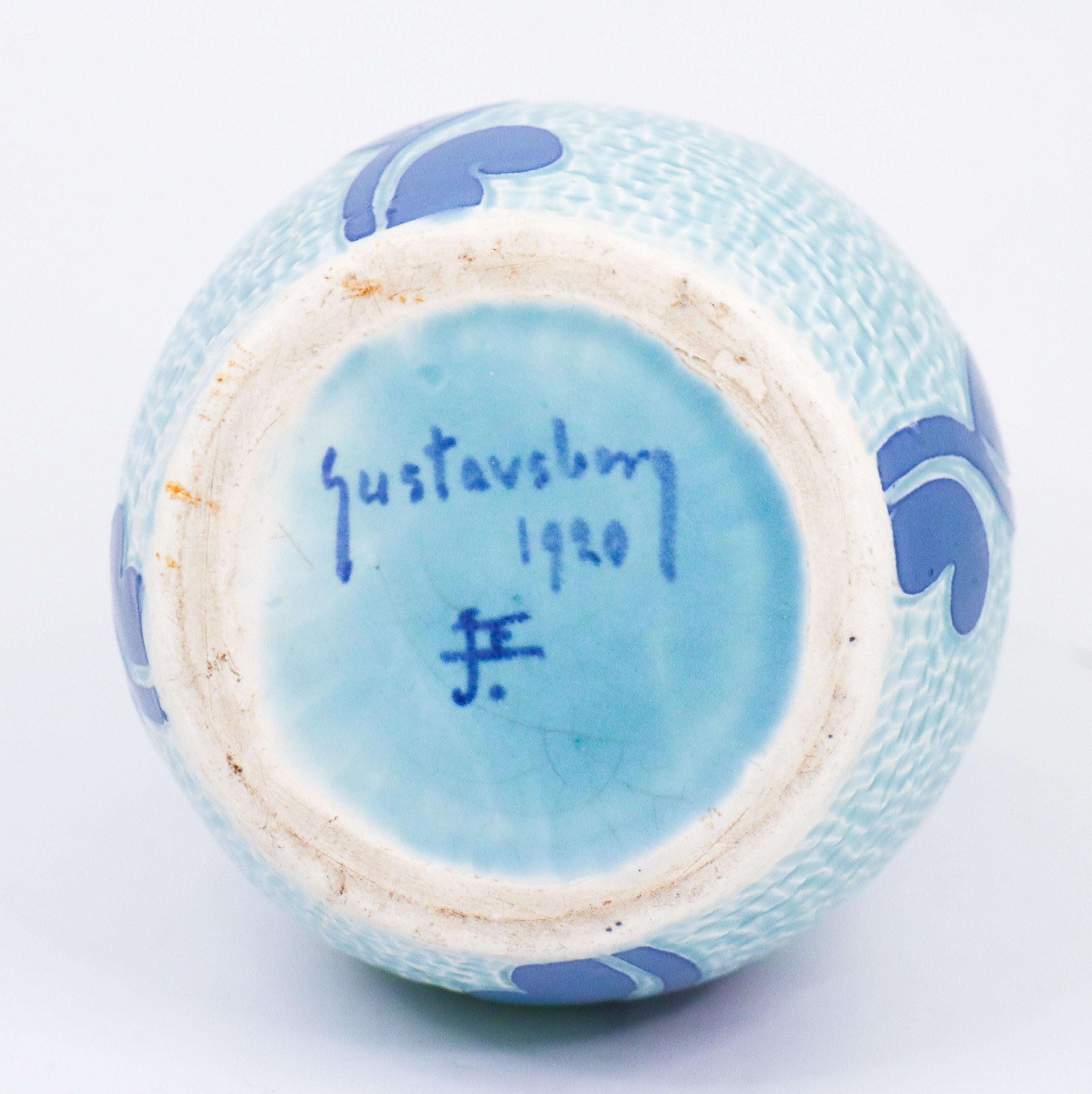 20th Century Art Nouveau Vase Ceramics, Floral Turquoise & Blue Josef Ekberg Sgrafitto 1920 For Sale