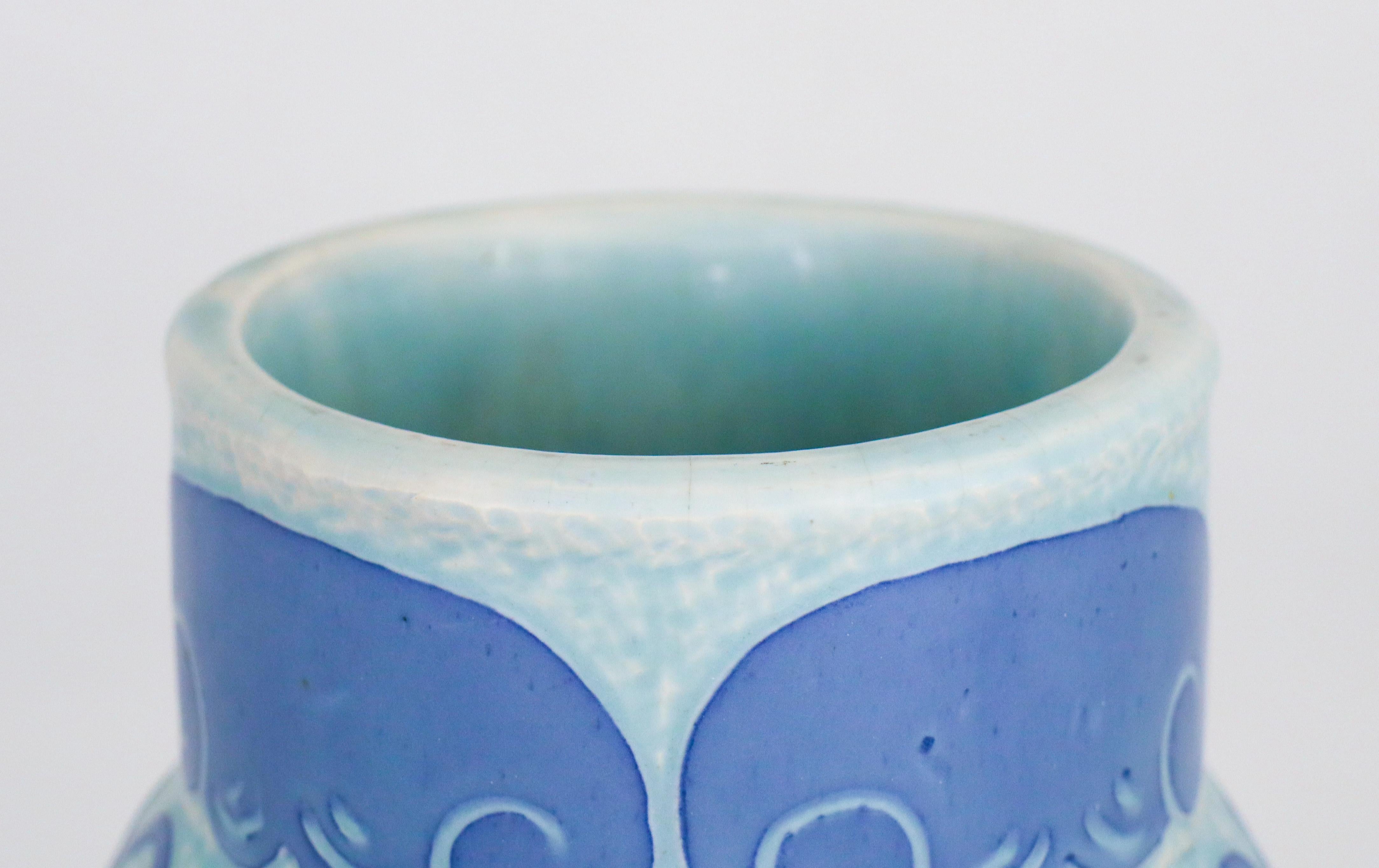 Art Nouveau Vase Ceramics, Floral Turquoise & Blue Josef Ekberg Sgrafitto 1920 For Sale 1