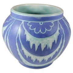 Jugendstilvase aus Keramik, Türkis mit Blumenmuster und Blau, Josef Ekberg Sgrafitto 1921