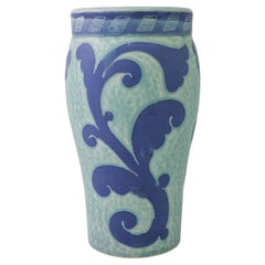Art Nouveau Vase Ceramics, Floral Turquoise & Blue Josef Ekberg Sgrafitto 1924