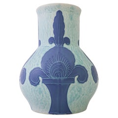 Art Nouveau Vase Ceramics, Floral Turquoise & Blue Josef Ekberg Sgrafitto 1924