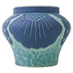 Art Nouveau Vase Ceramics, Floral Turquoise & Blue Josef Ekberg Sgrafitto 1926