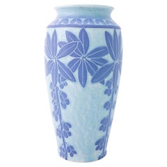 Art Nouveau Vase Ceramics, Floral Turquoise & Blue, Scandinavian Vintage, 1915