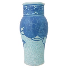 Vase en céramique Art nouveau, turquoise et bleu à fleurs, scandinave vintage, 1915