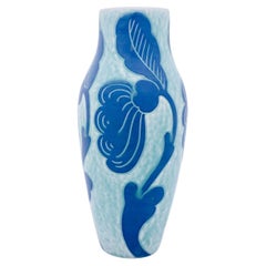 Vase en céramique Art Nouveau, turquoise et bleu à fleurs, scandinave vintage, 1922