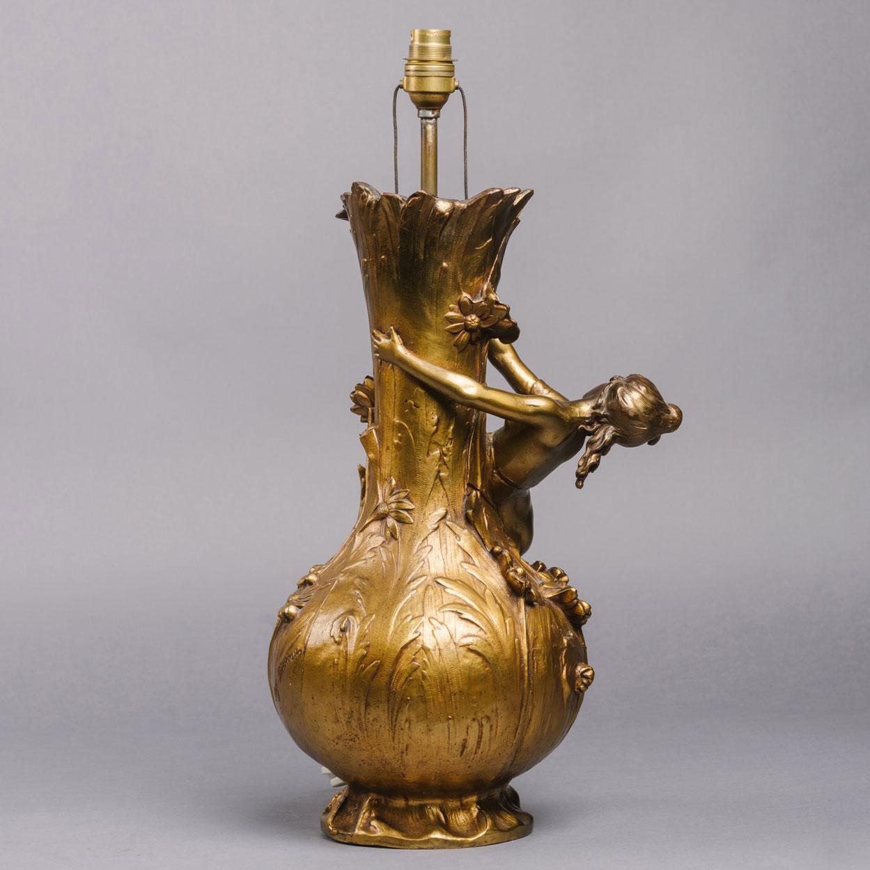 French Art Nouveau Vase Depicting a Naiad, Mounted As A Lamp For Sale