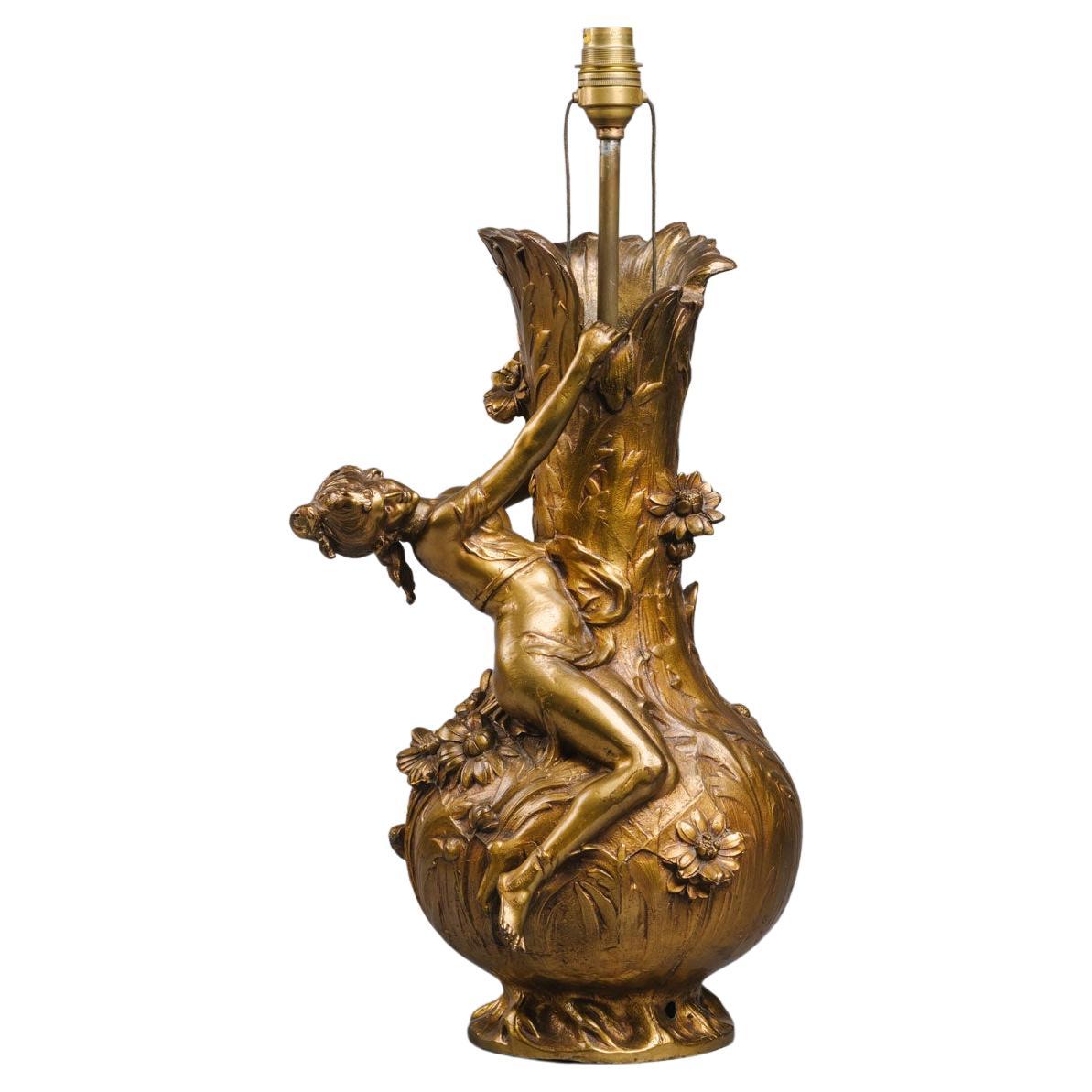 Art Nouveau Vase Depicting a Naiad, Mounted As A Lamp For Sale