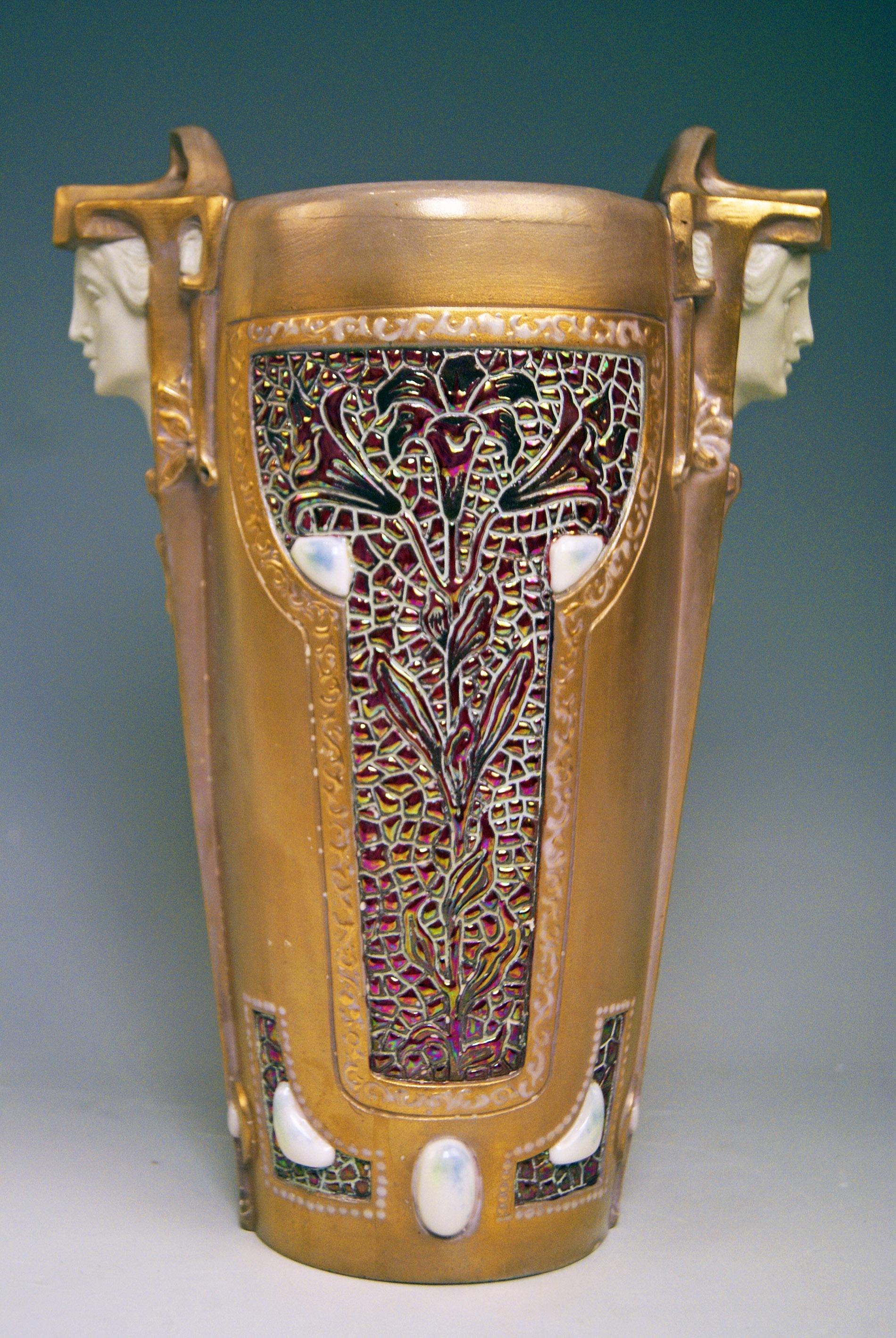 20th Century Art Nouveau Vase Ernst Wahliss Signed Vienna Female Heads Earthenware circa 1910