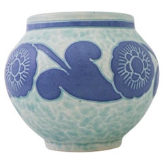 Art Nouveau Vase, Floral Turquoise & Blue, Josef Ekberg Sgrafitto Gustavsberg