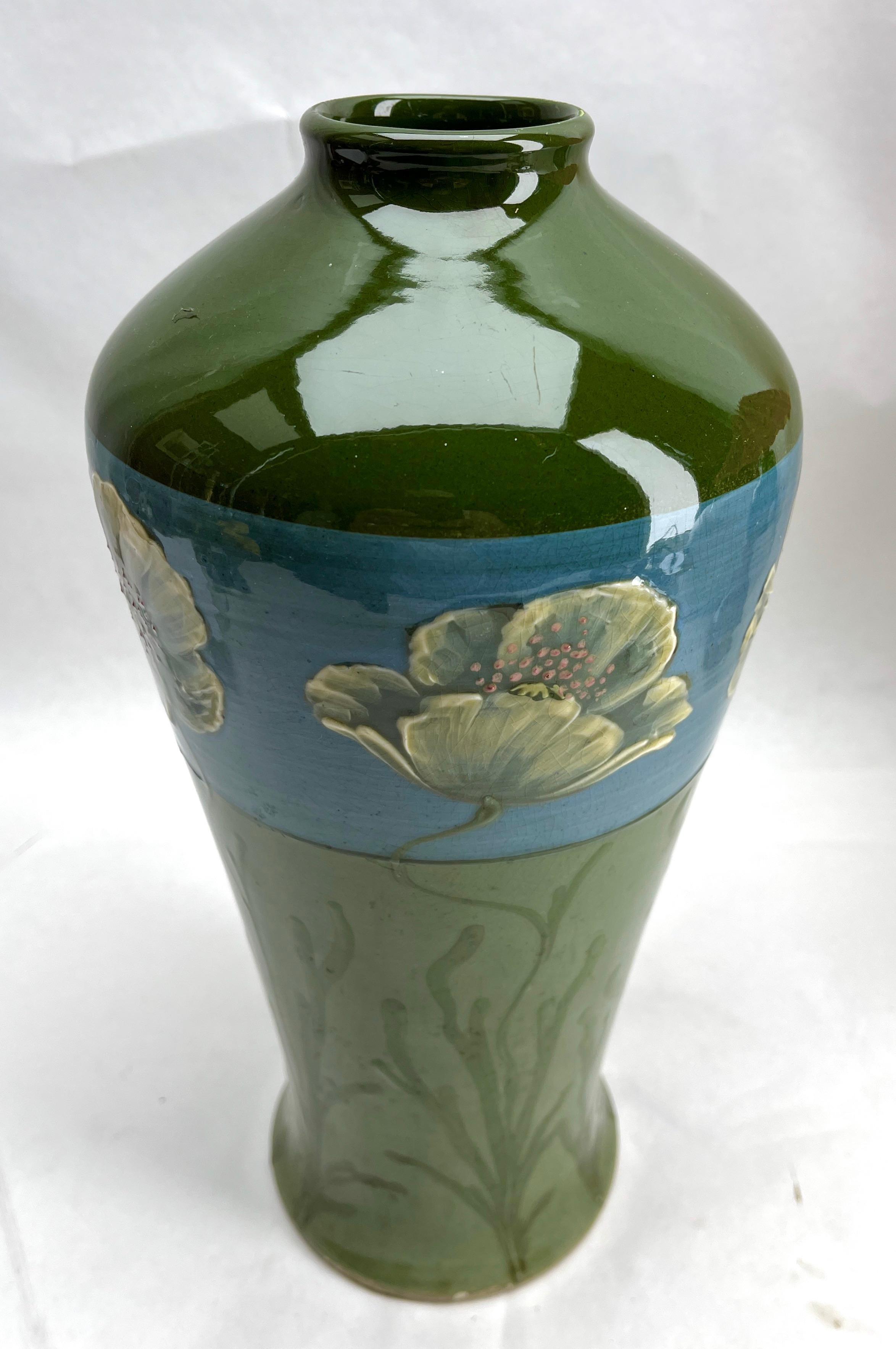 Art Nouveau Vase Handmade and Hand Glazed and Enamel Details   1930s For Sale 2