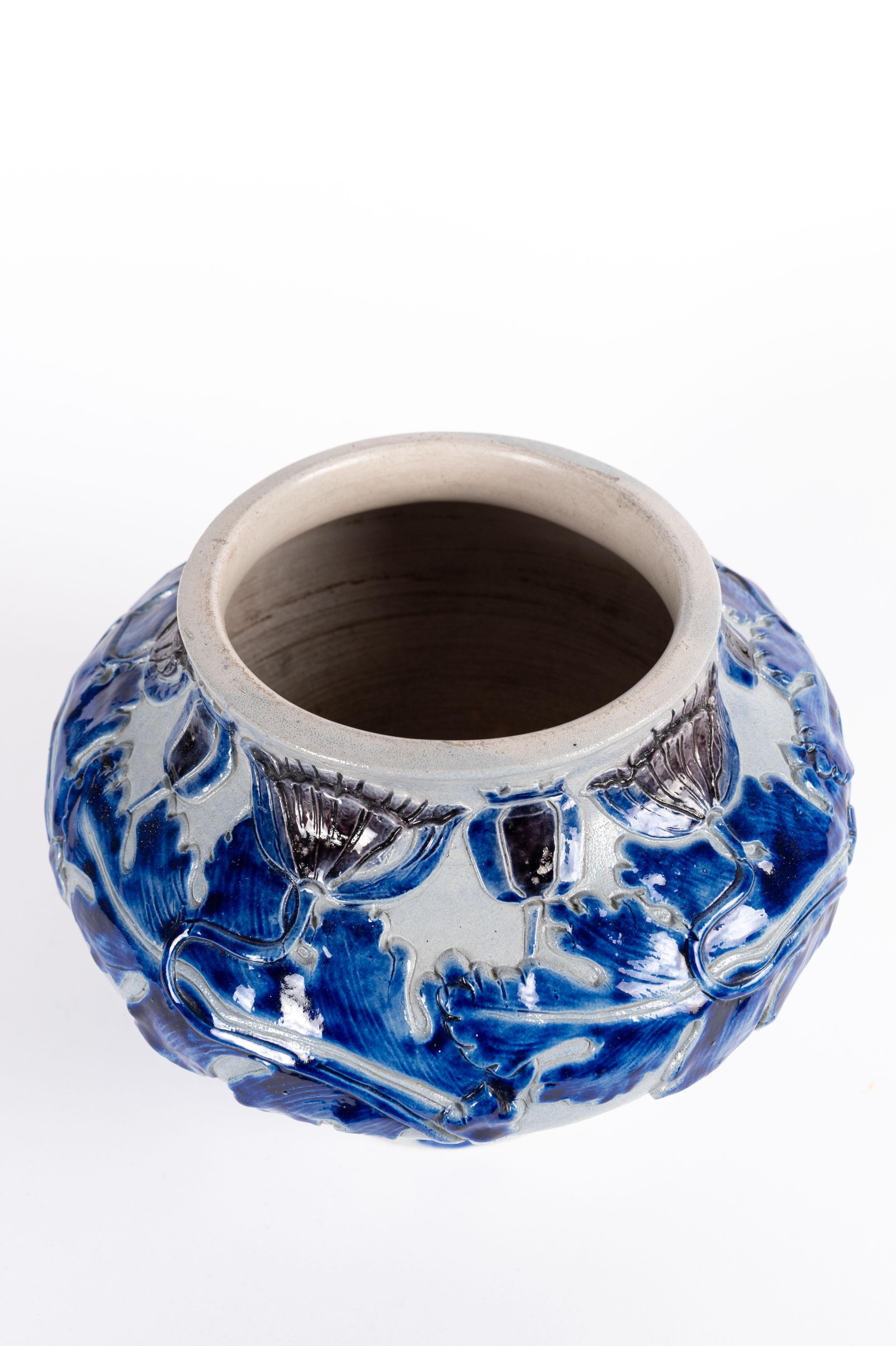 20th Century Art Nouveau vase in blue - white stoneware by August Fuchs (Amsterdam) For Sale