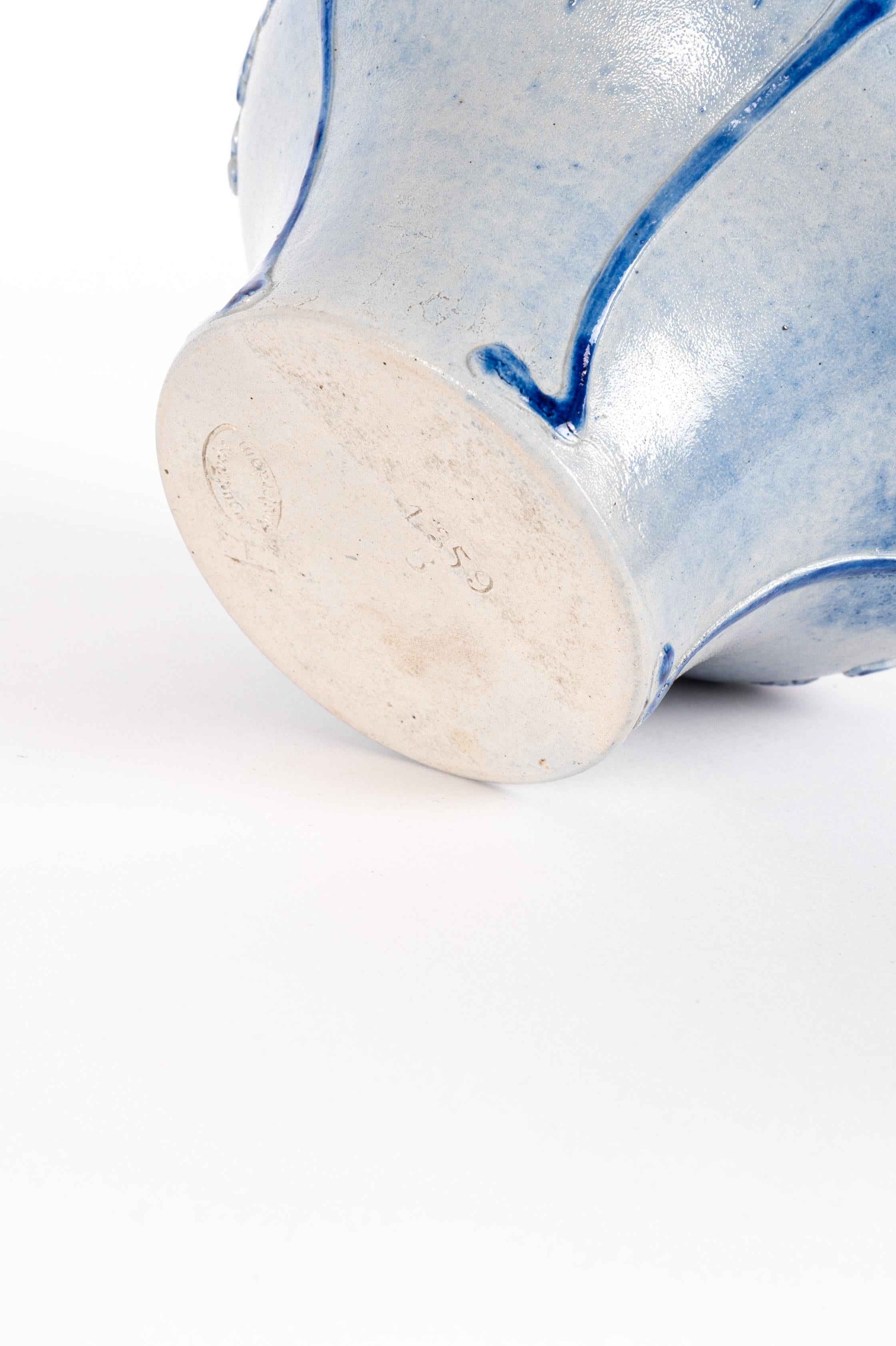 Stoneware Art Nouveau vase in blue - white stoneware by August Fuchs (Amsterdam) For Sale